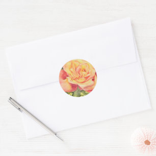 Yellow Pink Rose Watercolor Floral Classic Round Sticker