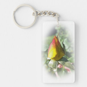 yellow pink rosebud key ring