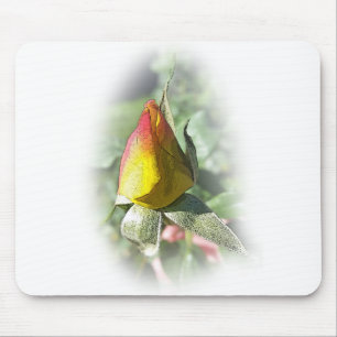 yellow pink rosebud mouse mat