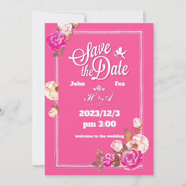 Yellow pink roses & angel of love invitation (Front)