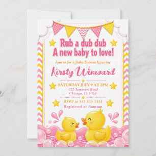 Yellow & Pink Rubber Ducky Baby Shower Invitation