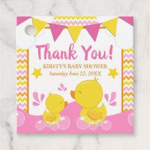 Yellow & Pink Rubber Ducky Polka Dot Baby Shower Favour Tags