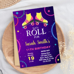 Yellow Pink Skating Birthday Invitations