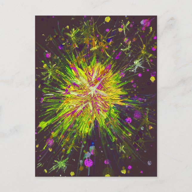 Yellow Pink Star Acrylic Art Splatter Painting Postcard (Front)
