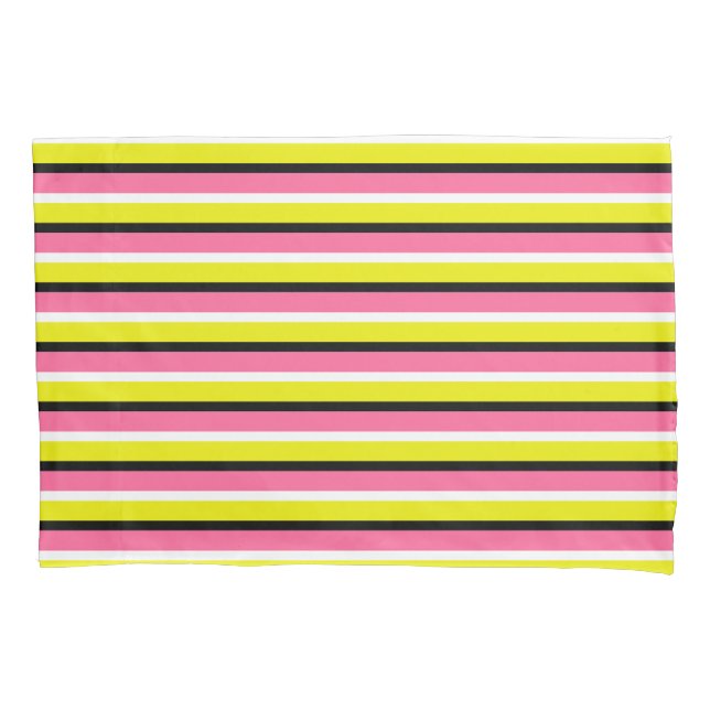 Yellow Pink Stripes Pattern Pillowcase (Front)