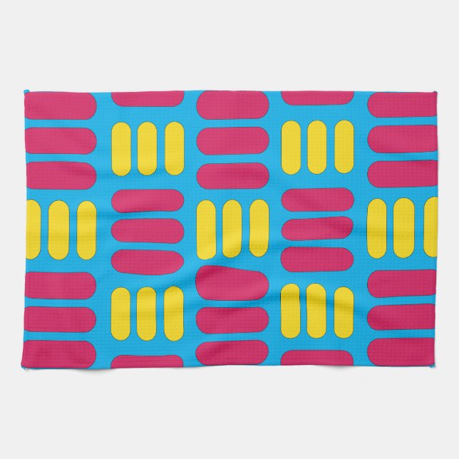 Yellow Pink Stripes  Tea Towel (Horizontal)