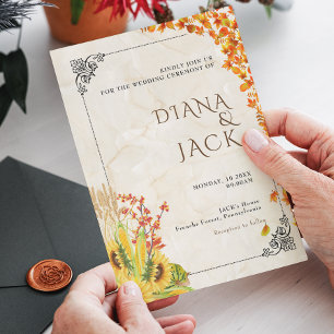 Yellow Pink Sunflower Wildflower Garden Wedding Invitation