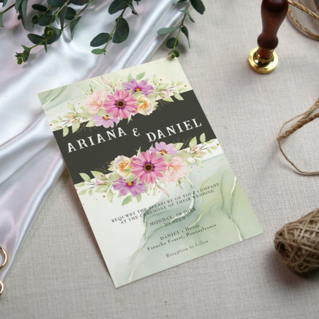 Yellow Pink Sunflower Wildflower Garden Wedding Invitation (Creator Uploaded)