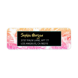 Yellow & Pink Tropical Leaves, Name & Address