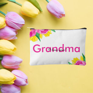 Yellow Pink Tulip Grandma Small Accessory Pouch