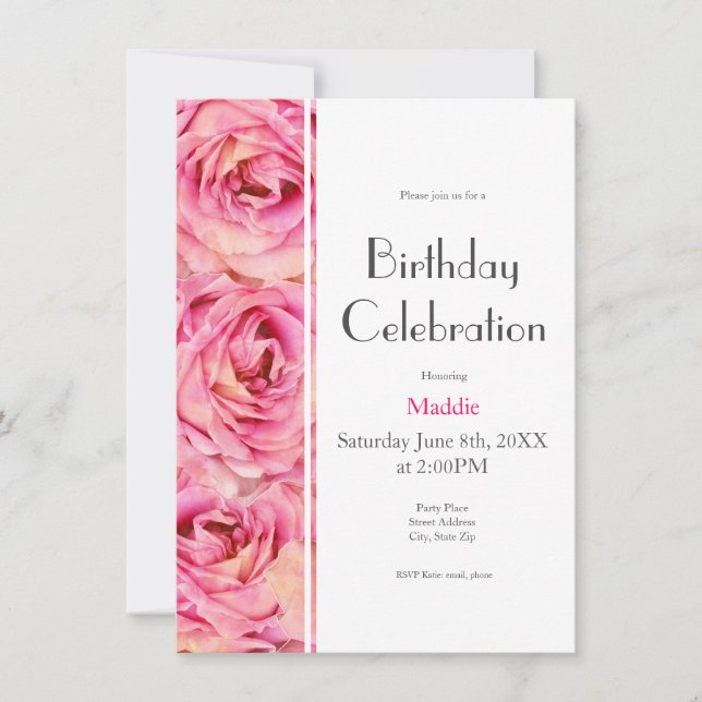 Yellow Pink Watercolor Roses Abstract Pattern Invitation (Front)