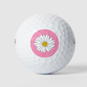 Yellow Pink & White Daisy Golf Balls