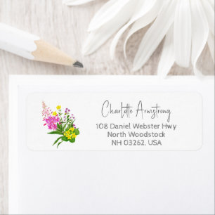 Yellow Pink Wildflower Baby Shower Return Address