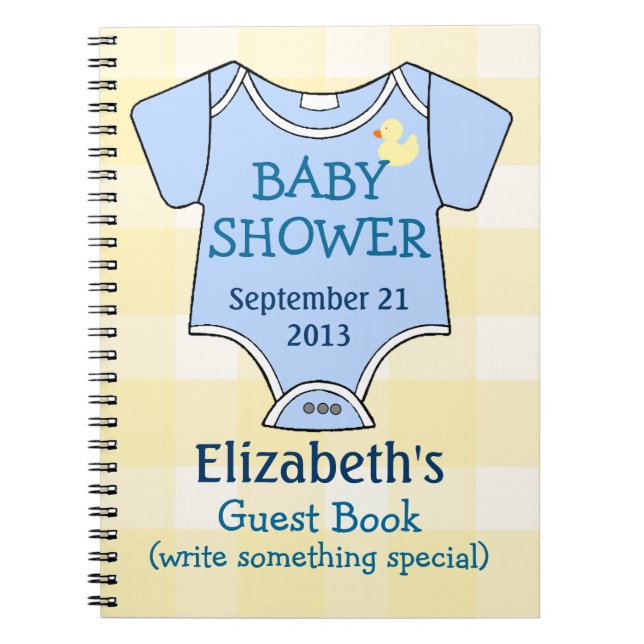 Yellow Plaid and Blue Baby Shower Guest Book (Front)