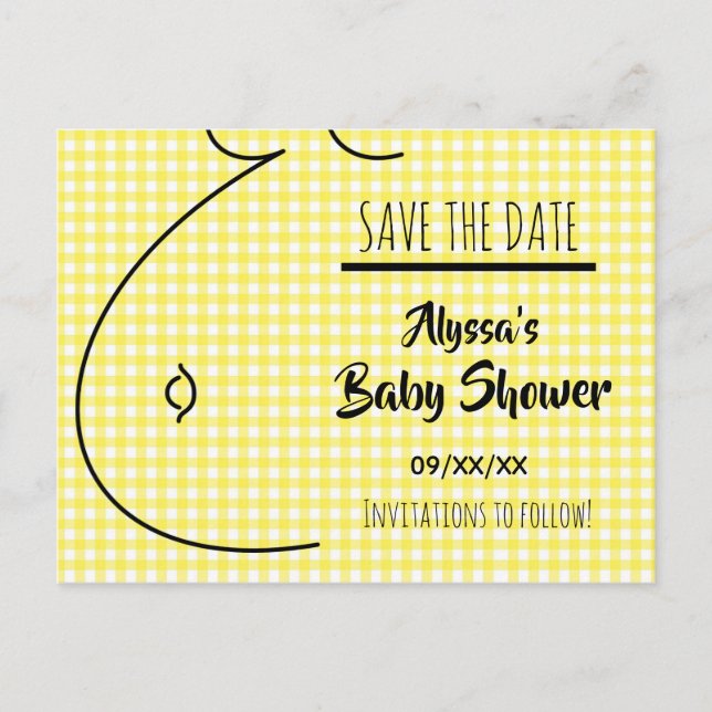 Yellow Plaid Baby Bump Baby Shower Save The Date Announcement Postcard (Front)
