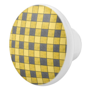 Yellow Plaid Check Drawer Knobs