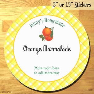 Yellow Plaid Checks Editable Orange Recipe Classic Round Sticker
