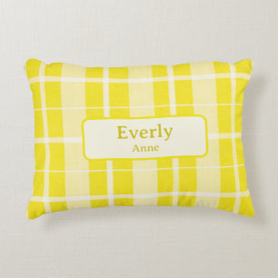 Yellow Plaid Custom Baby Name Nursery  Decorative Cushion