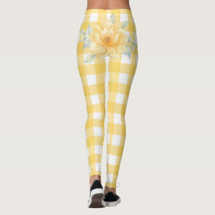 Yellow Plaid, Flowers Butt Leggings