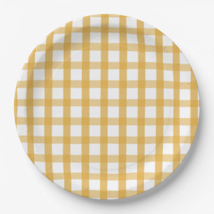 Yellow Plaid Picnic Paper Plate