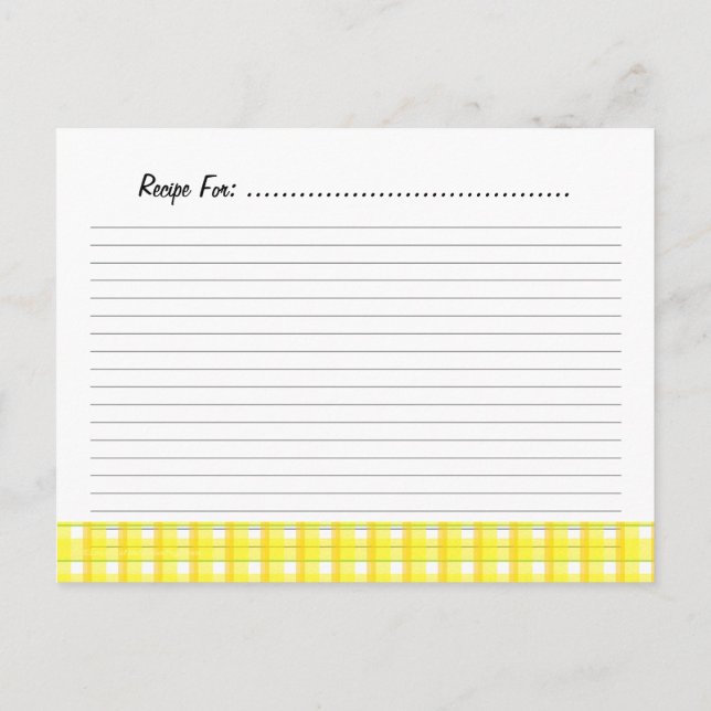 Yellow Plaid Recipe Card Template (Back)