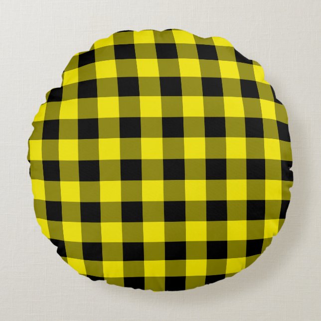 Yellow Plaid Round Pillow (Front)