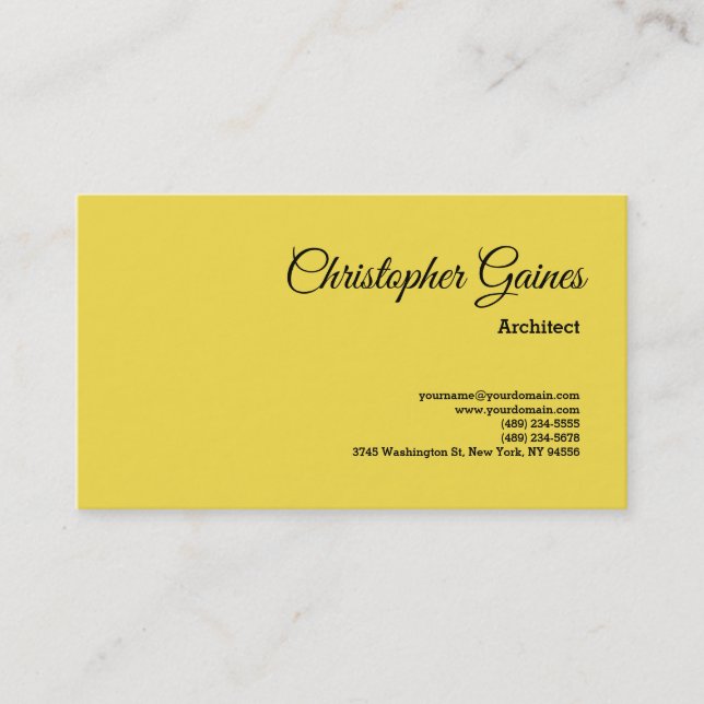 Yellow Plain Architect Classical Professional Business Card (Front)