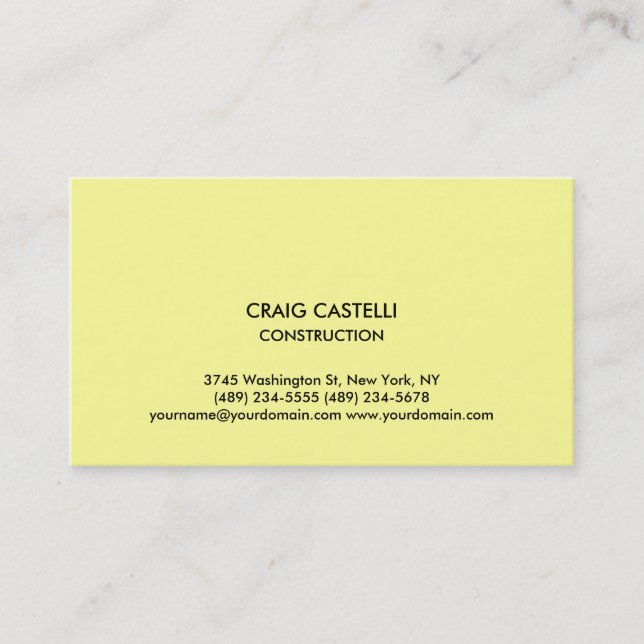 Yellow Plain Modern Business Card (Front)