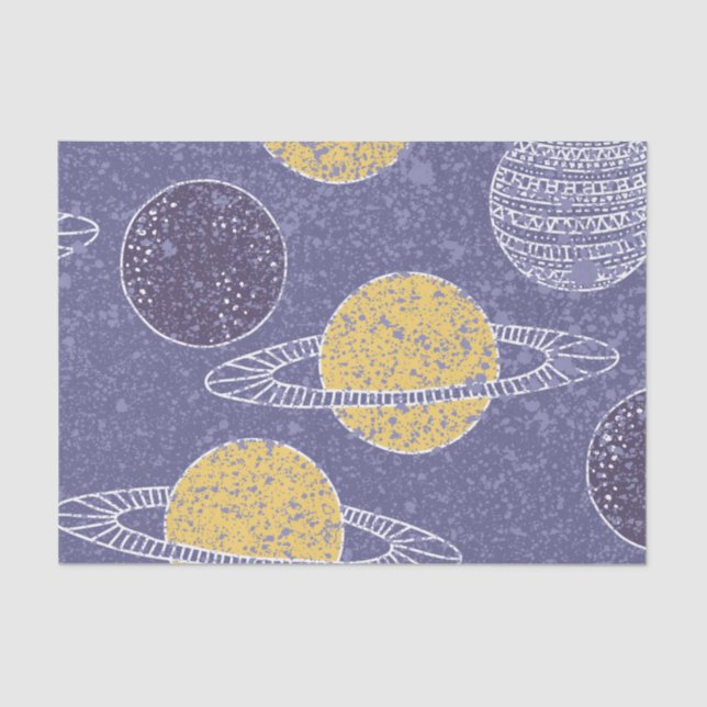 Yellow Planet Space Lover Blue Sky Astronomy Tissue Paper (Front)