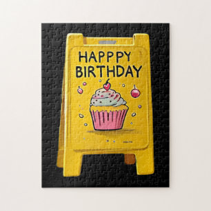 Yellow plastic floor happy birthday sign  jigsaw puzzle