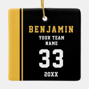 Yellow Player Name Number Team Sports Ceramic Ornament