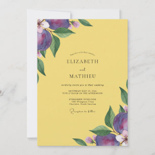 Yellow Plum Fruit Eucalyptus Wedding Invitation
