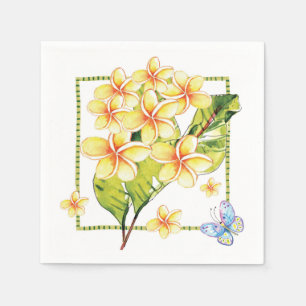 Yellow Plumeria & Butterfly Watercolor Napkin