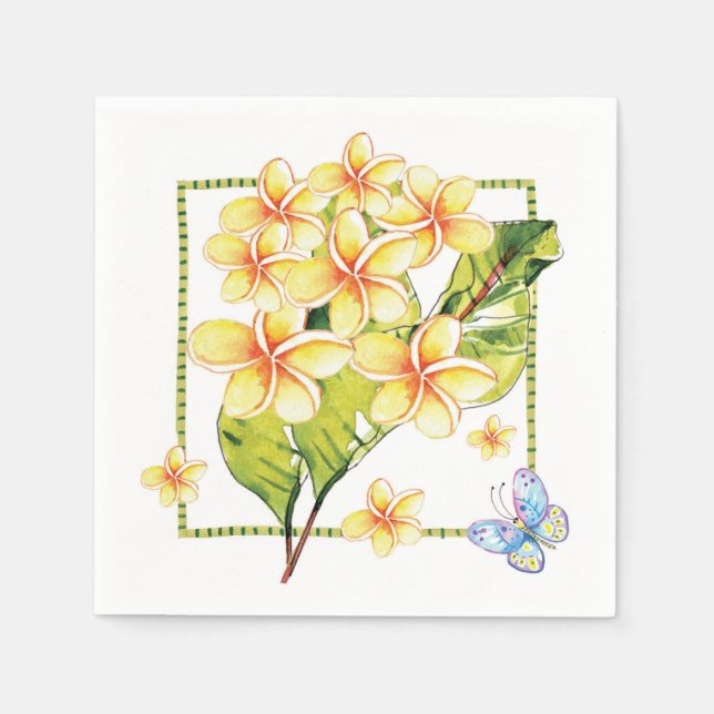 Yellow Plumeria & Butterfly Watercolor  Napkin (Front)