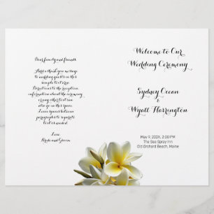 Yellow Plumeria Flowers Folded Wedding Program