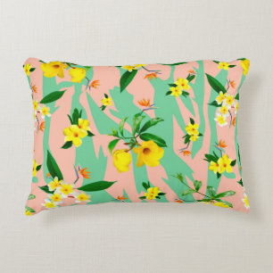 Yellow plumeria flowers seamless pattern decorative cushion