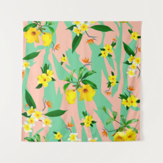 Yellow plumeria flowers seamless pattern tapestry