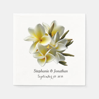 Yellow Plumeria Flowers Tropical Wedding Napkin