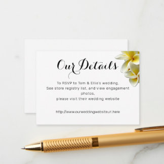 Yellow Plumeria Flowers Wedding Details Enclosure Card