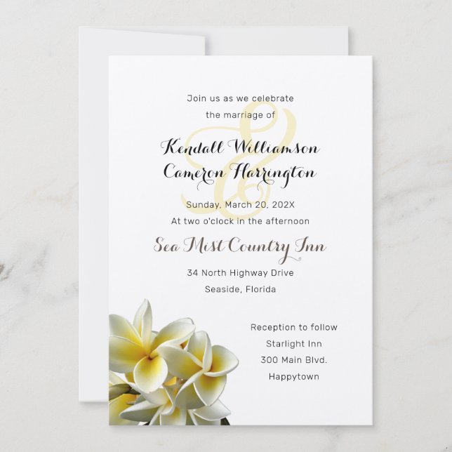Yellow Plumeria Flowers Wedding Invitation (Front)