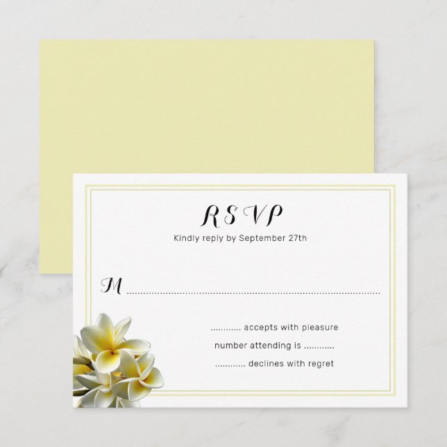 Yellow Plumeria Flowers Wedding RSVP Cards  (Front/Back)