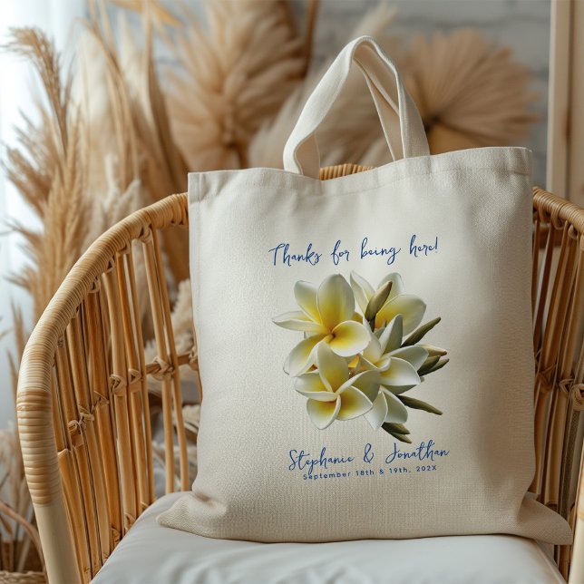 Yellow Plumeria Flowers Wedding Welcome  Tote Bag (Creator Uploaded)