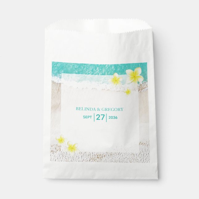 Yellow Plumeria Frangipani Tropical Beach Wedding  Favour Bags (Front)