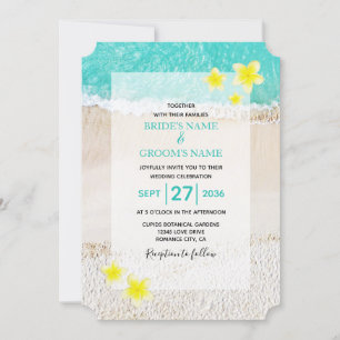 Yellow Plumeria Frangipani Tropical Beach Wedding Invitation