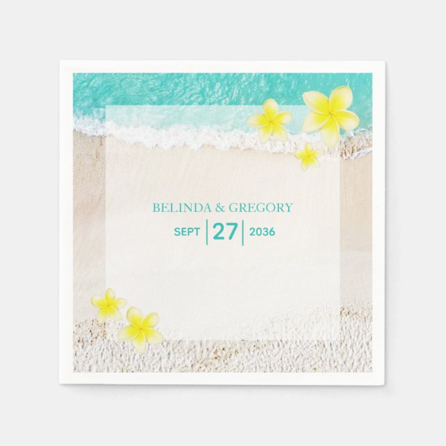 Yellow Plumeria Frangipani Tropical Beach Wedding Napkin (Front)
