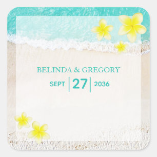 Yellow Plumeria Frangipani Tropical Beach Wedding Square Sticker