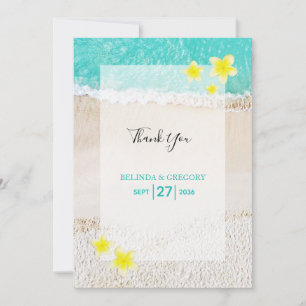 Yellow Plumeria Frangipani Tropical Beach Wedding Thank You Card