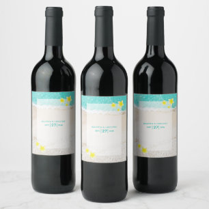 Yellow Plumeria Frangipani Tropical Beach Wedding  Wine Label