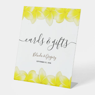Yellow Plumeria Frangipani Wedding Cards & Gifts Pedestal Sign