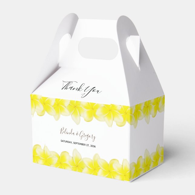 Yellow Plumeria Frangipani Wedding Favour Box (Front Side)